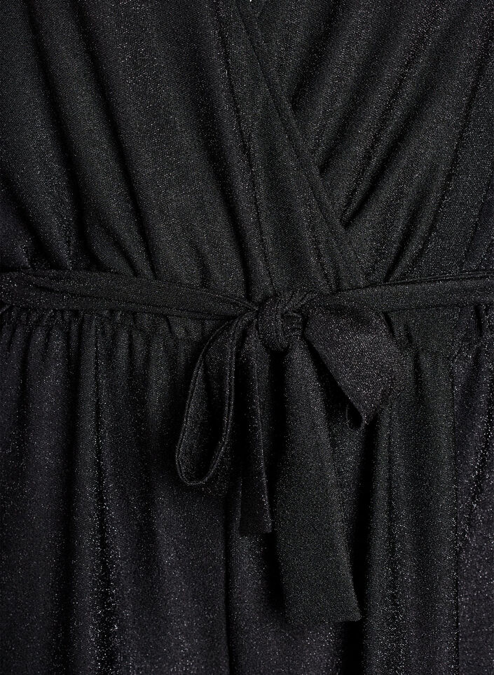 Jumpsuit med glitter og knytebelte, Svart, Packshot