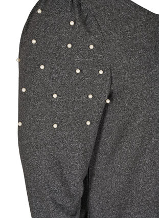 Kjole med lange puffermer og perler, Dark Grey Melange, Packshot image number 3