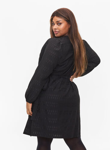 Omslagskjole med lange ermer, Black, Model image number 1