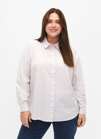 Langermet bomullsskjorte, White Taupe Stripe, Model