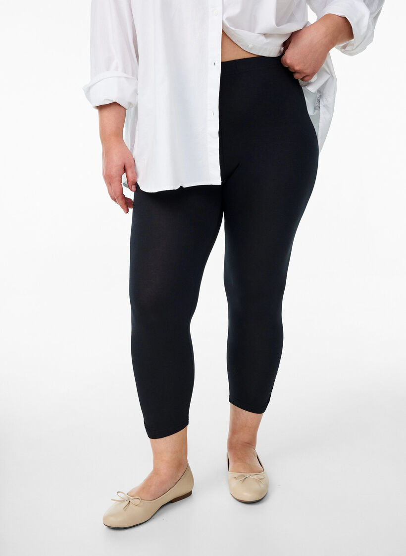 Basis 3/4 leggings med rynkedetaljer, Svart, Model image number 0