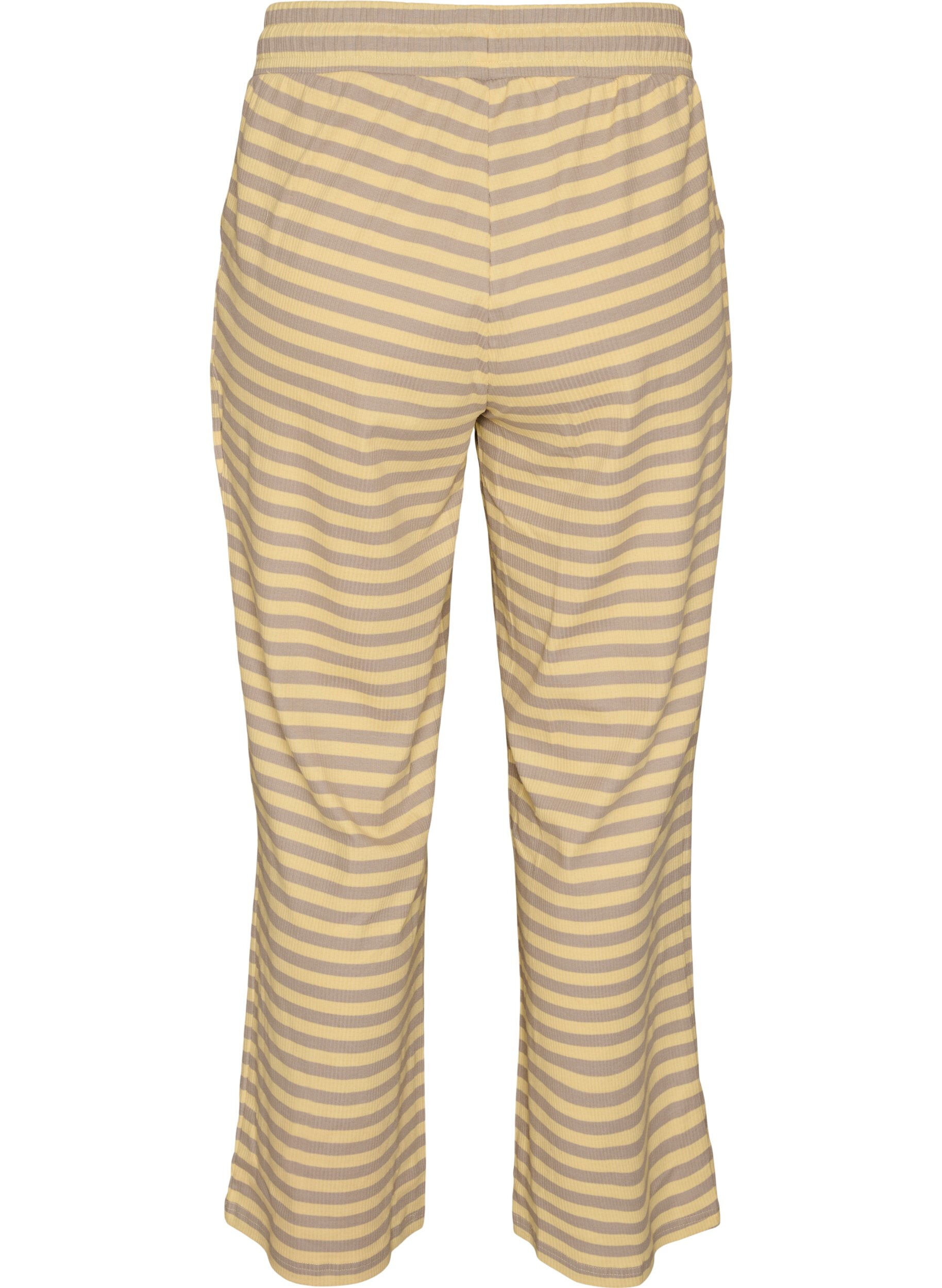 ZizziStripete pyjamasbukser med h&oslash;y midje og vide ben, Gul, Packshot image number 1