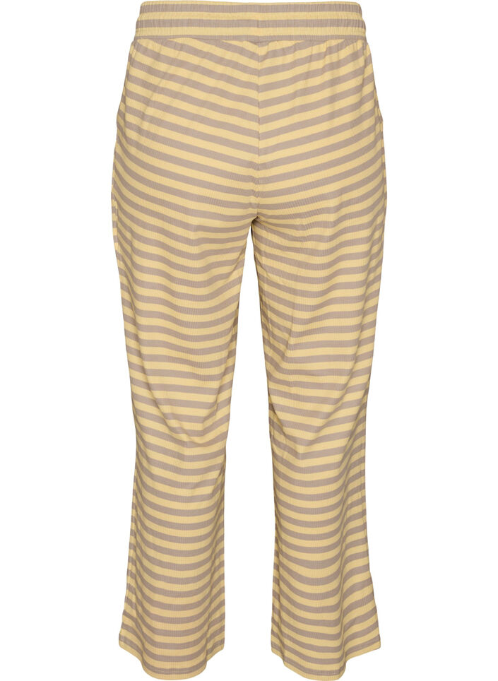 Stripete pyjamasbukser med h&oslash;y midje og vide ben, Gul, Packshot image number 1