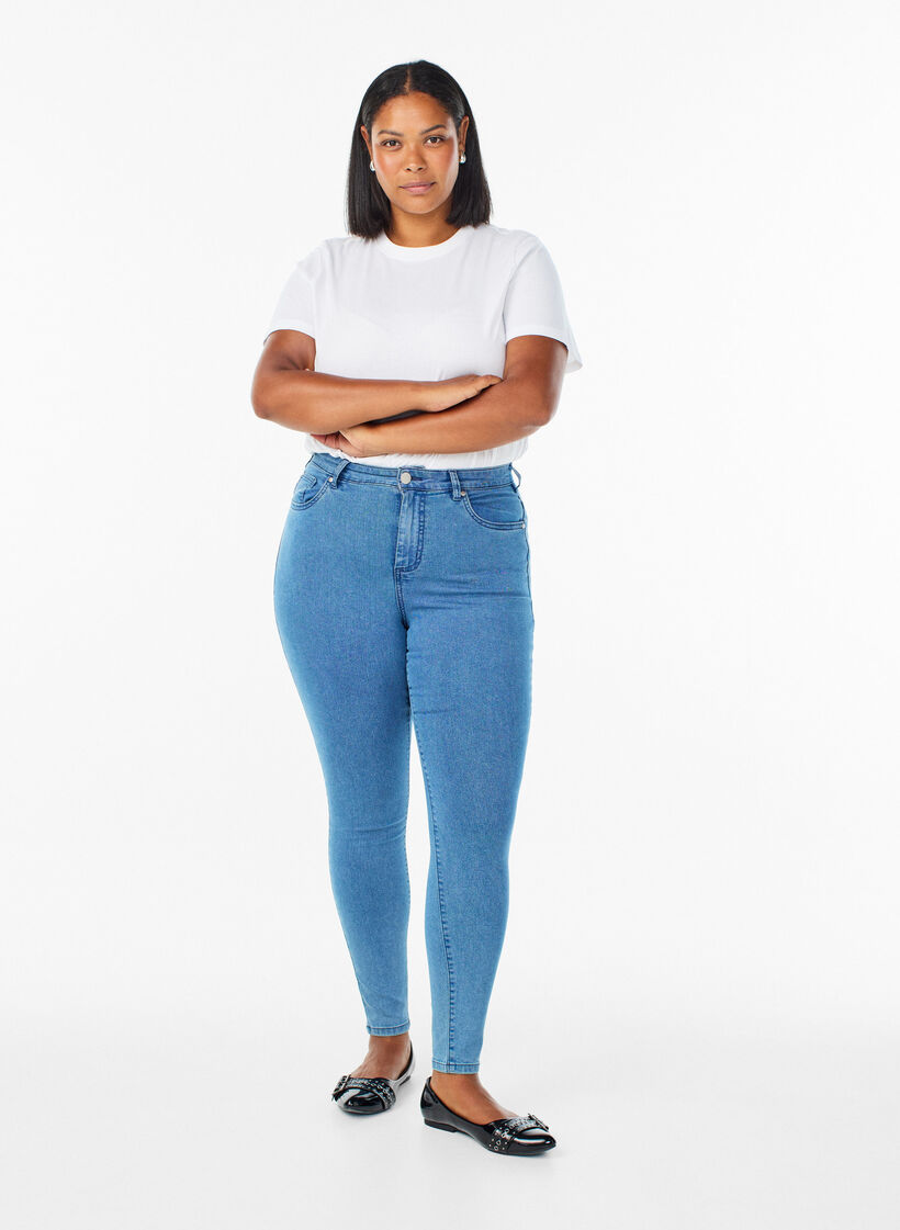 Amy super slim fit jeans med h&oslash;y midje, Bl&aring;, Model image number 0