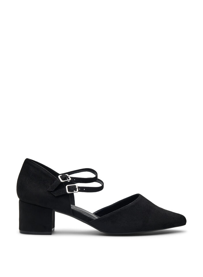 Wide fit - Pumps med doble stropper, Black, Packshot