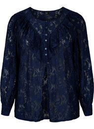 Blondebluse med volangdetalj, Navy