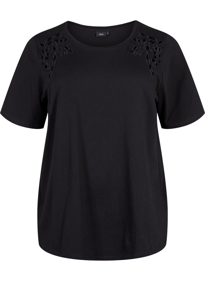 T-skjorte i økologisk bomull med broderidetaljer, Black, Packshot image number 0