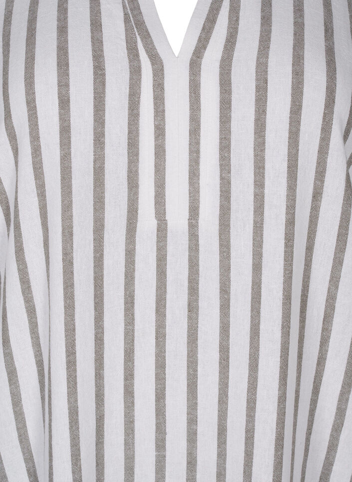 Stripete tunikakjole i lin- og viskosemiks, White Stripe, Packshot image number 2