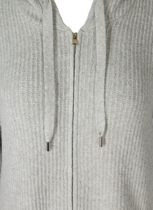 Lang strikket cardigan med hette og glidelås, Light Grey Melange, Packshot image number 2