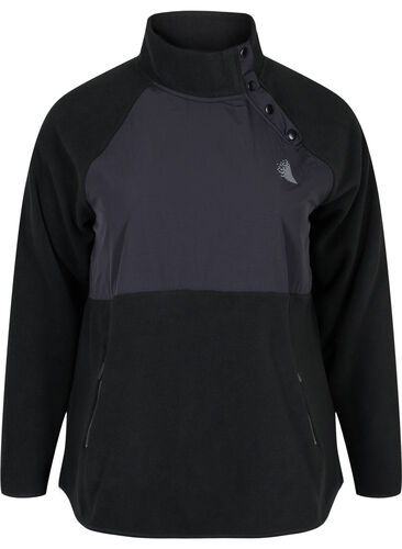 Fleecejakke med knapper og lommer, Black, Packshot image number 0