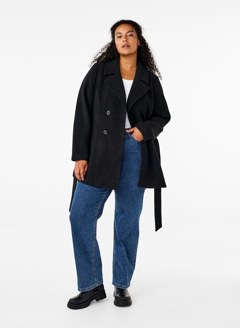 Kort ulljakke med belte, Black, Model image number 2