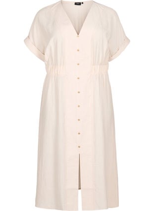 Zizzi Midikjole i lin og viskose med splitt foran, Beige, Packshot image number 0