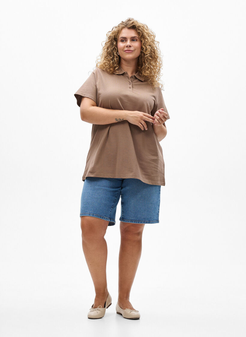 Poloskjorte med korte ermer, Brun, Model image number 1