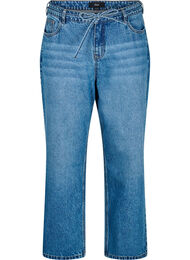 Straight fit jeans med knytebelte, Blue Denim