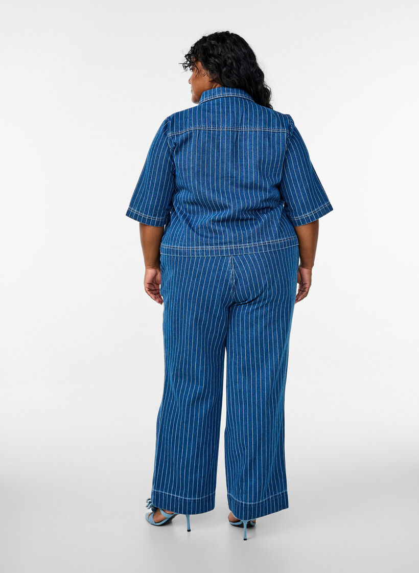 Jeans med vide ben og striper, Blå, Model image number 1