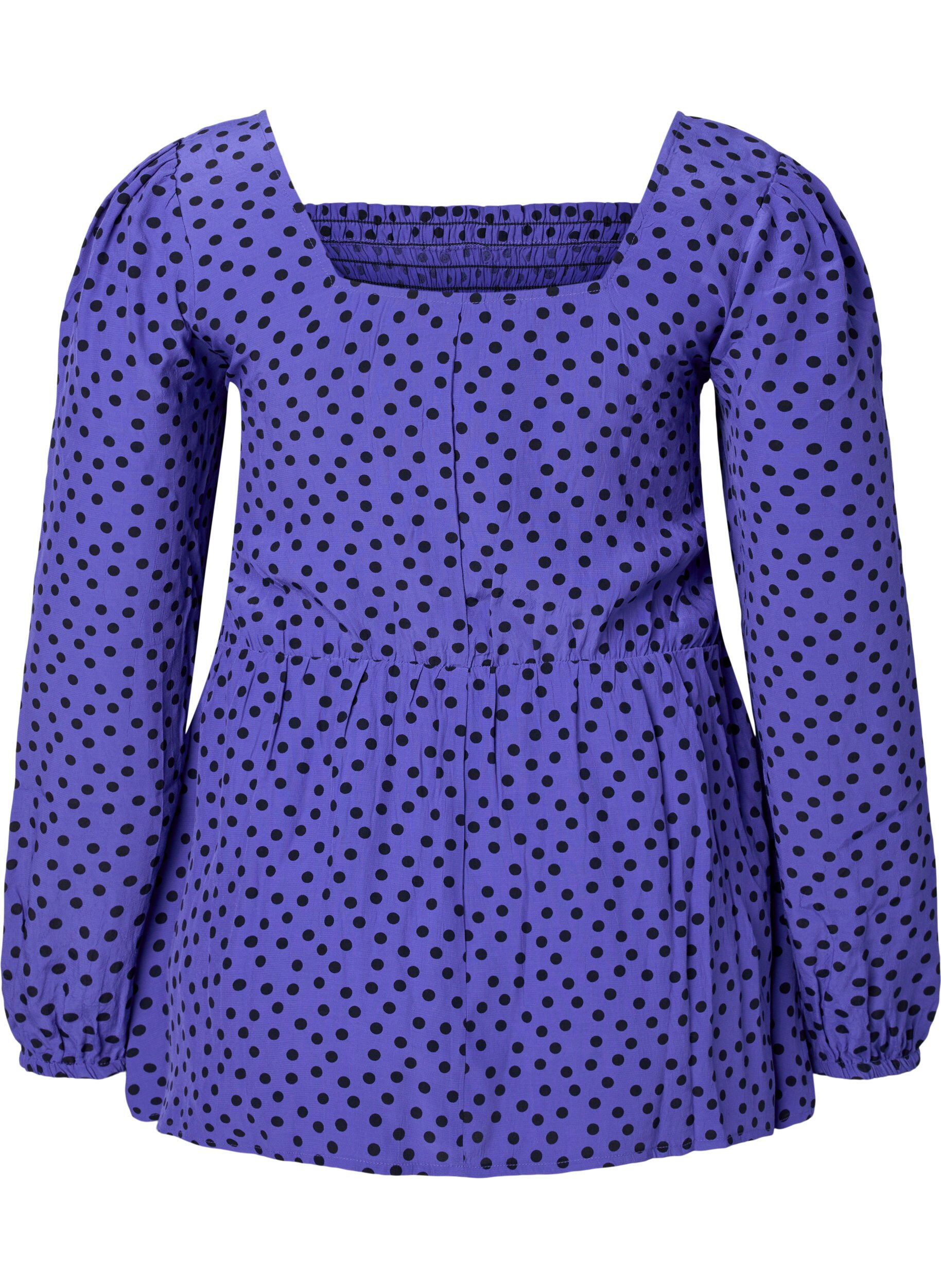 Zizzi Prikkete bluse i viskose med smock, R.Blue w. Black Dot, Packshot image number 1