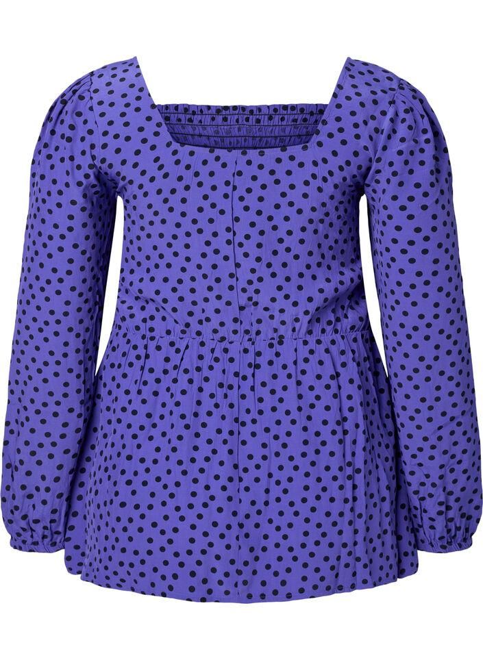 Prikkete bluse i viskose med smock, R.Blue w. Black Dot, Packshot image number 1