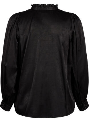 Zizzi Langermet bluse med volanger og V-hals, Black, Packshot image number 1