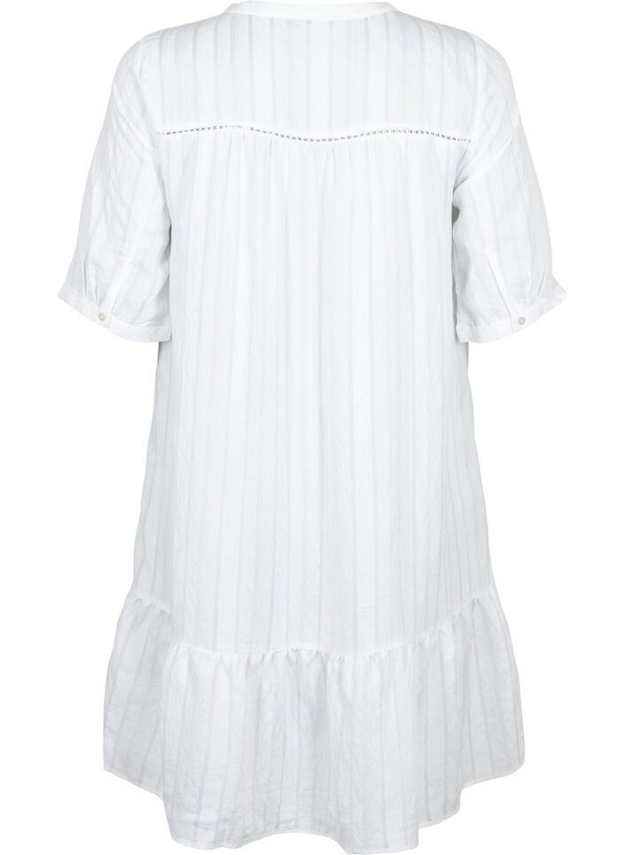 Stripete viskosekjole med blondebånd, Bright White, Packshot image number 1