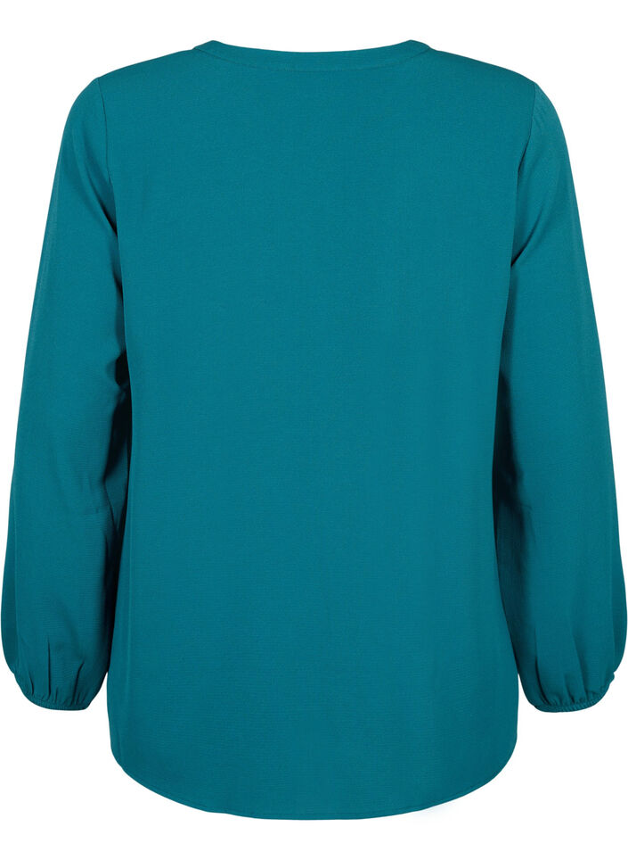 Ensfarget bluse med V-hals, Deep Teal, Packshot image number 1