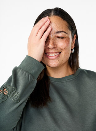 Zizzi Genser med broderte utskjæringer, Thyme, Image image number 0