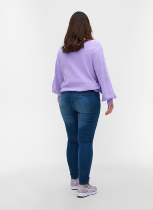Super slim Amy jeans med høyt liv, Blue denim, Model image number 1