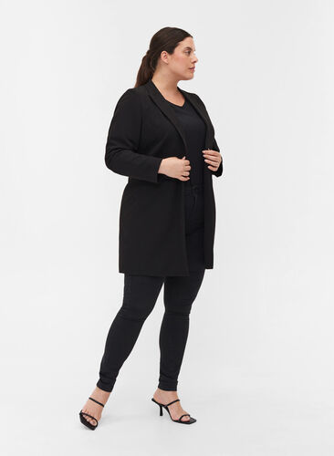 Klassisk, lang blazer i viskosemiks, Black, Model image number 2