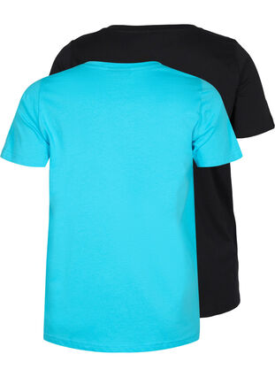 Basis T-skjorter i bomull 2 stk., Blue Atoll / Black, Packshot image number 1