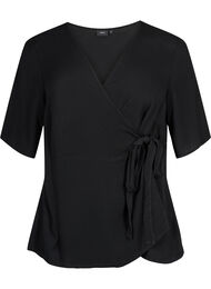 Bluse i viskose med omslagseffekt, Black