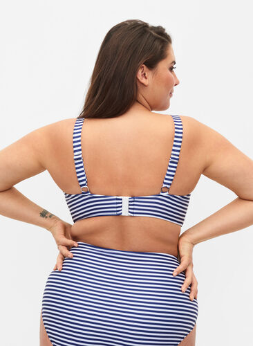 Mønstret bikinitopp med bøyle, Blue Striped, Model image number 1