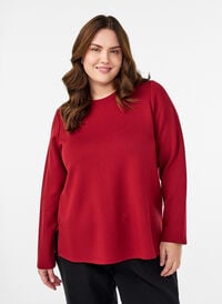 Jerseybluse med rund hals, Rød Jerseybluse med rund hals, Rød, Model