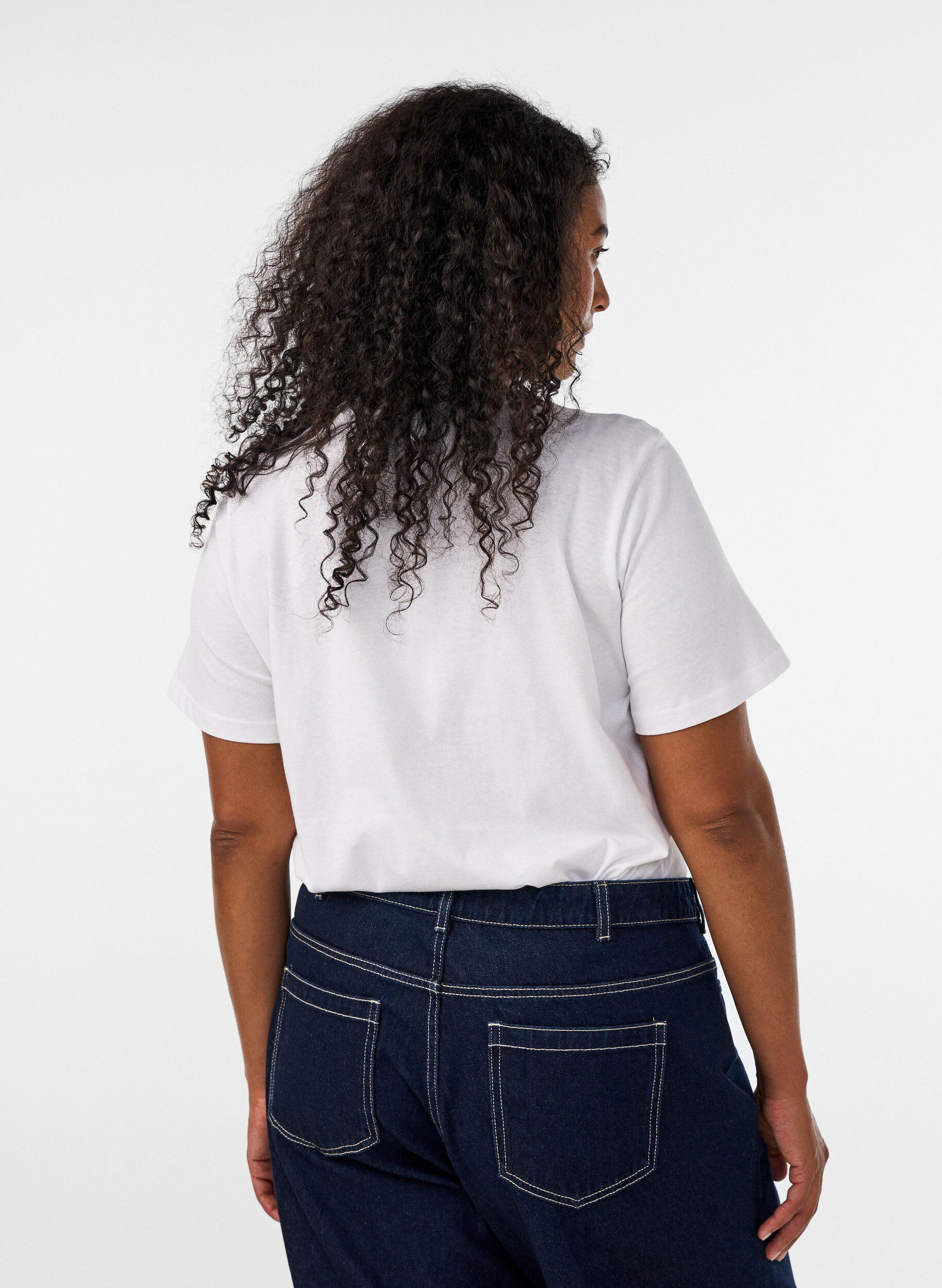 ZizziBomulls T-skjorte med tekstmerke, Hvit, Model image number 2