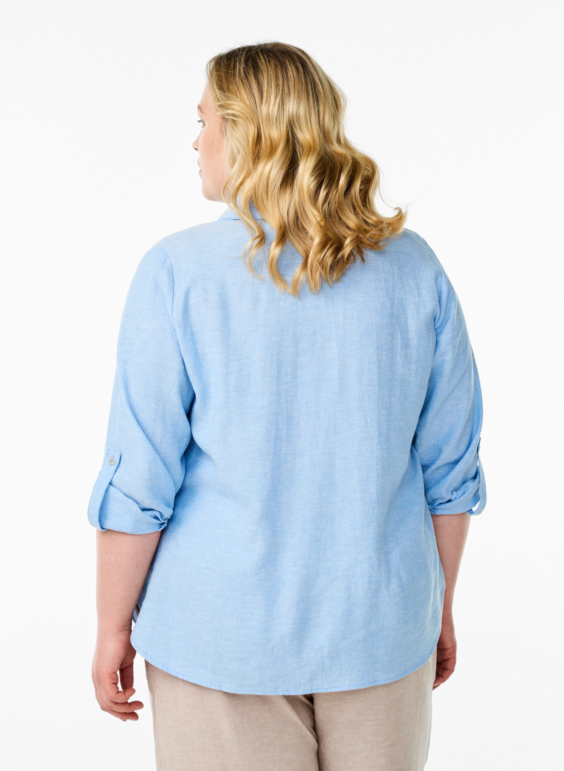 ZizziSkjorte i lin og viskose med 3/4 ermer, Bl&aring;, Model image number 2