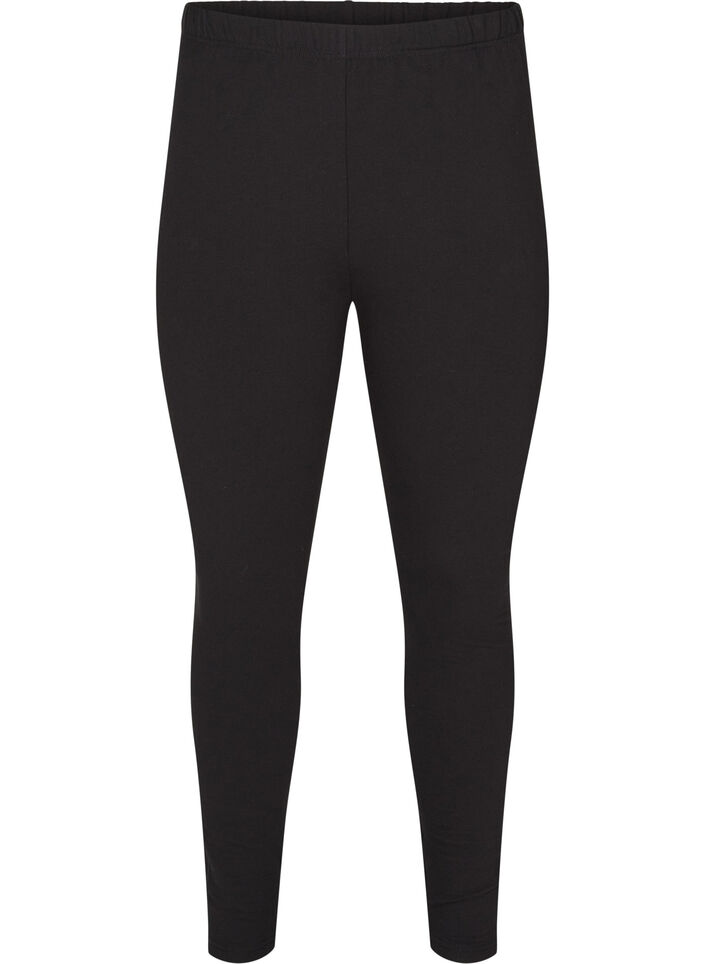 Leggings i bomull med f&ocirc;r, Svart, Packshot image number 0