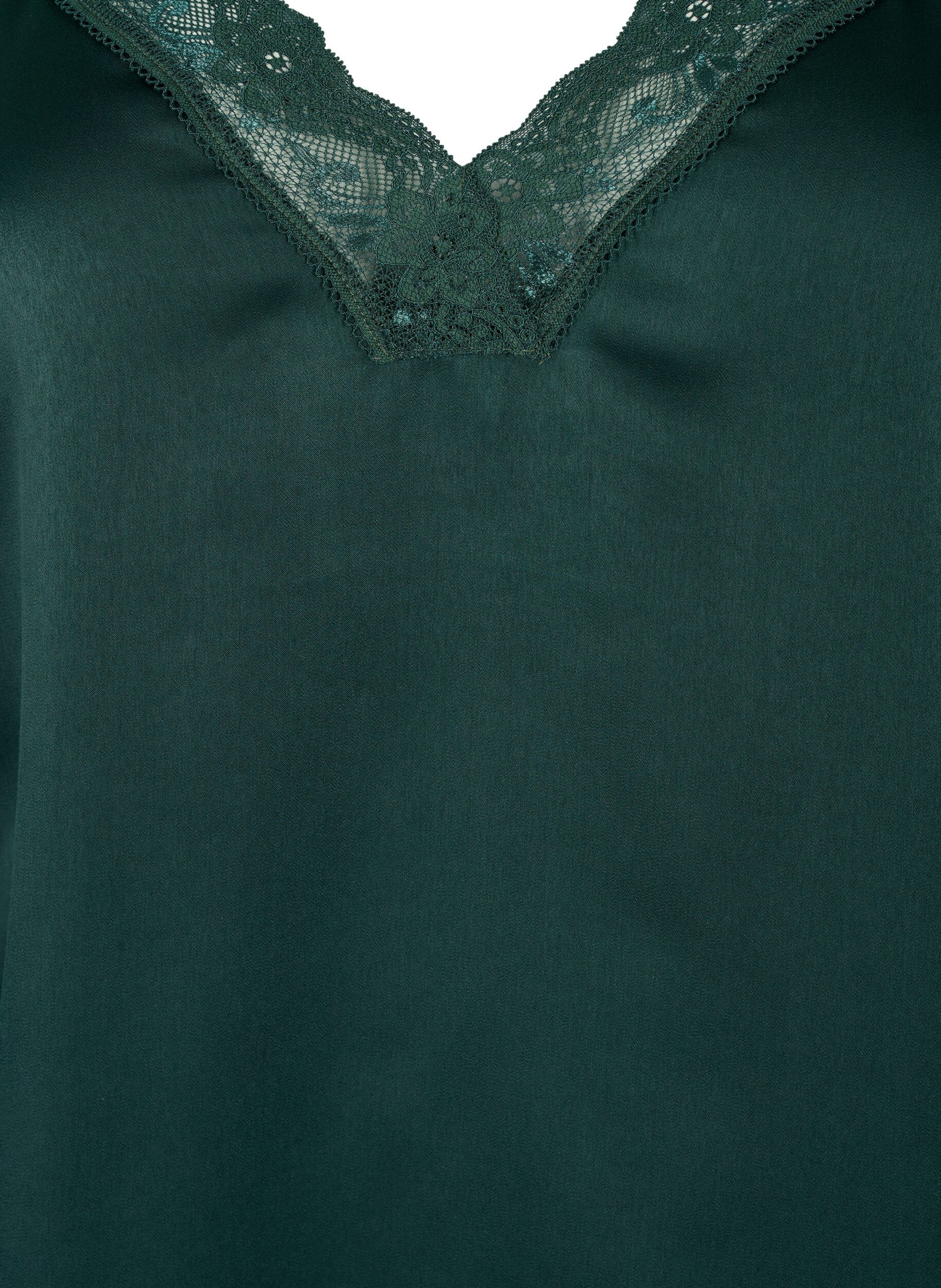 Zizzi FLASH &ndash; Topp med V-hals og blondekant, Gr&oslash;nn, Packshot image number 2