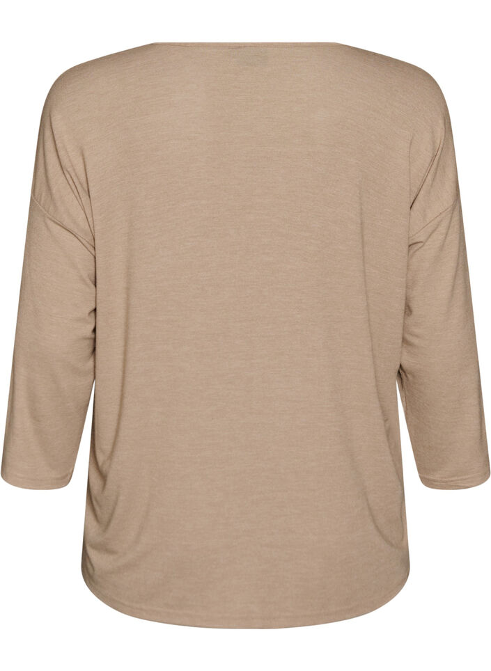 Jersey bluse med 3/4 ermer, Beige, Packshot image number 1