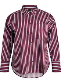 Loose fit skjorte med striper og en brystlomme, Mørk Bordeaux Loose fit skjorte med striper og en brystlomme