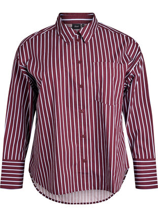 Zizzi Loose fit skjorte med striper og en brystlomme, Mørk Bordeaux, Packshot image number 0