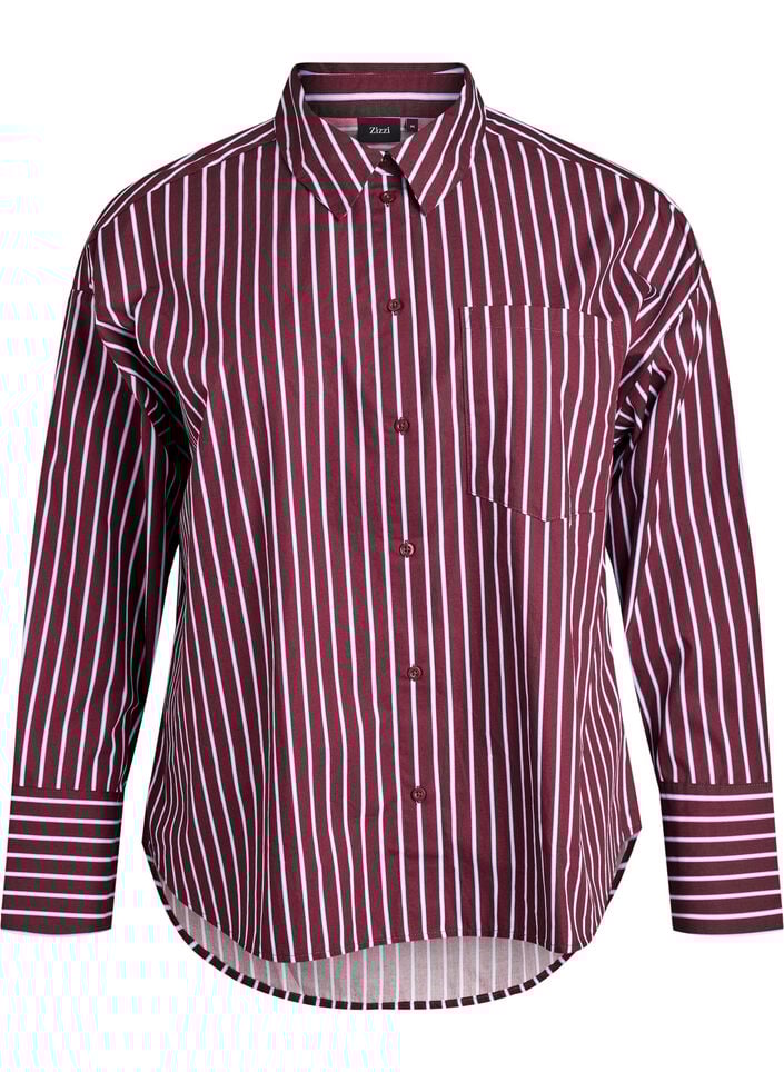 Loose fit skjorte med striper og en brystlomme, Mørk Bordeaux, Packshot image number 0