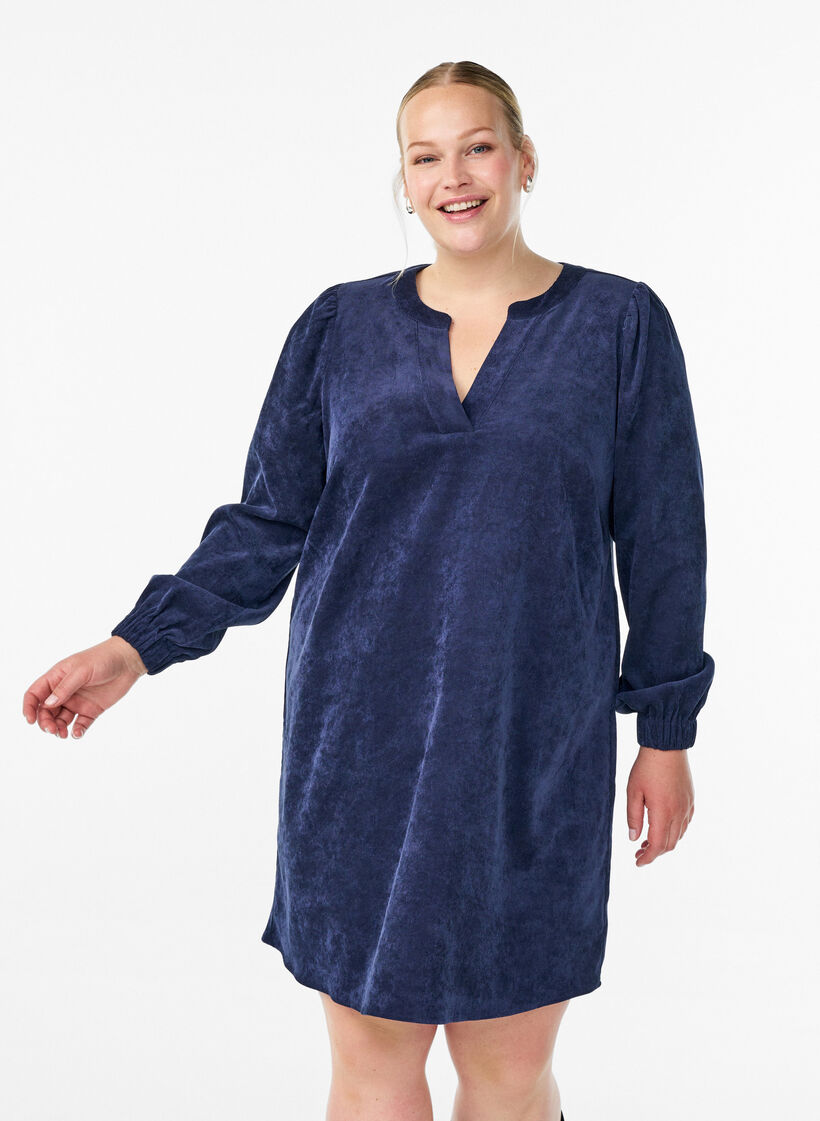 Kort fløyelskjole med lange ermer, Peacoat, Model
