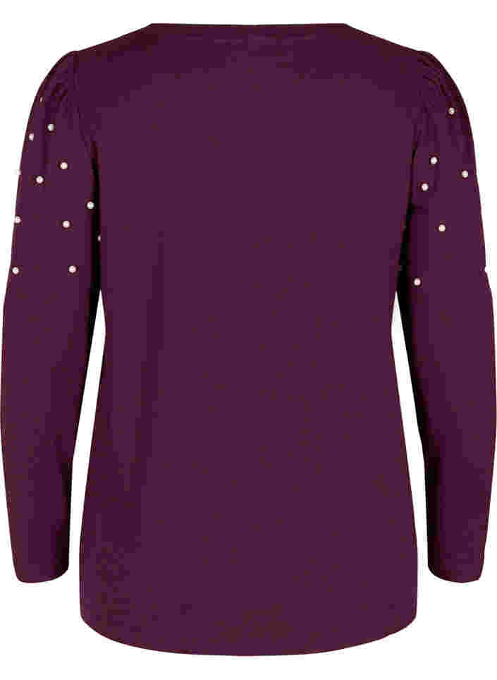 Bluse med lange ermer og dekorative perler, Purple Melange, Packshot image number 1