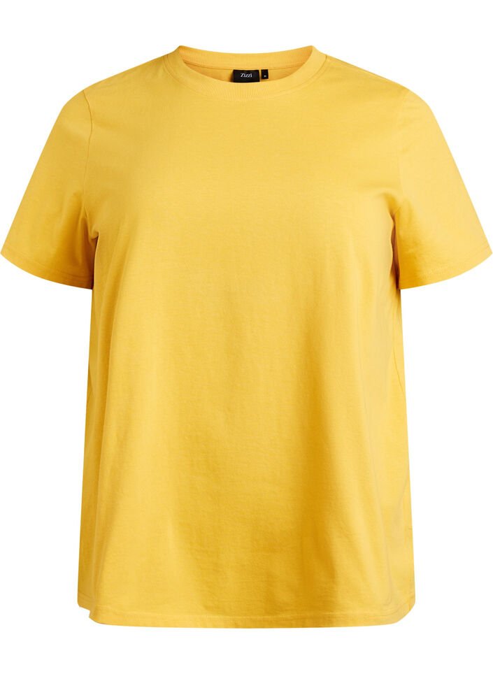 Basic T-skjorte i bomull med rund hals, Gul, Packshot image number 0