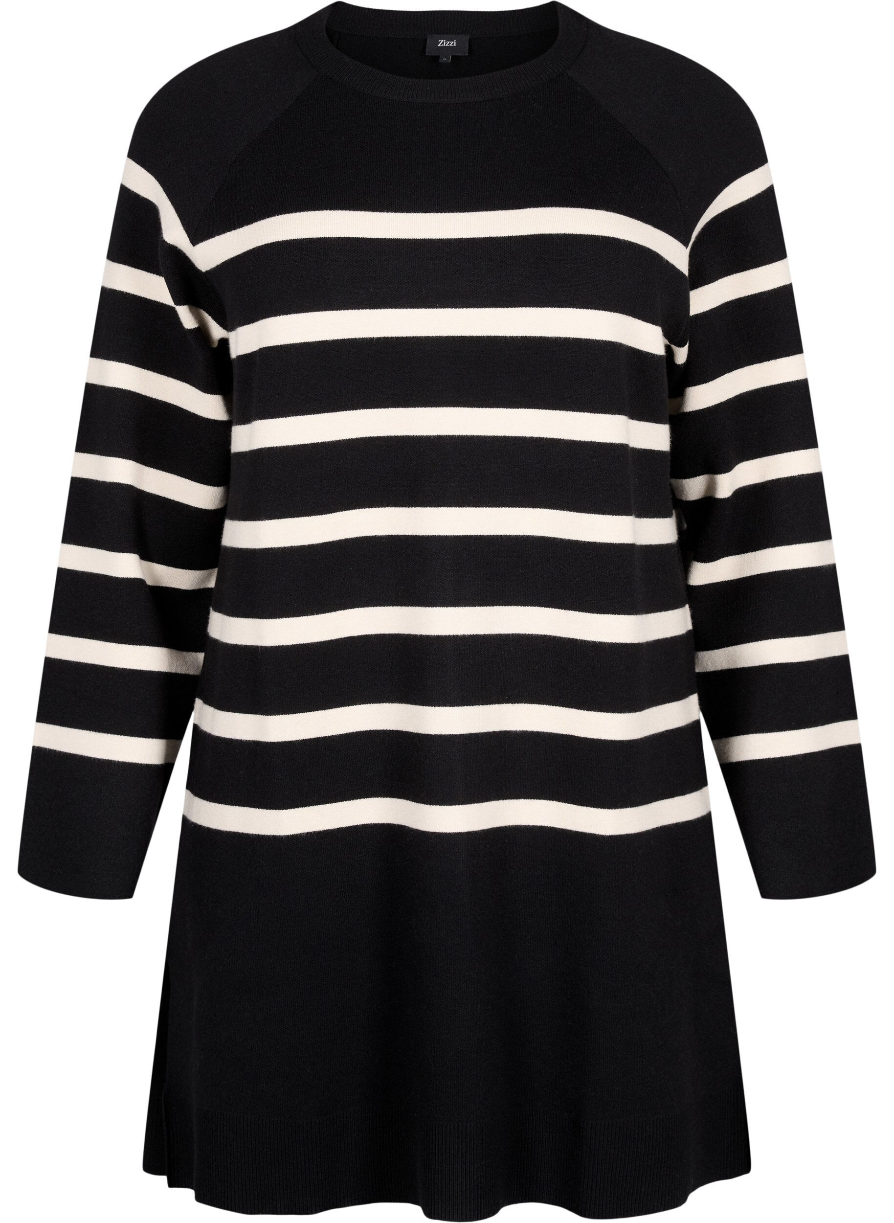 Zizzi Strikkekjole med rund hals og splitt, Svart, Packshot image number 0