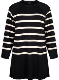 Strikkekjole med rund hals og splitt, Black Birch Stripes