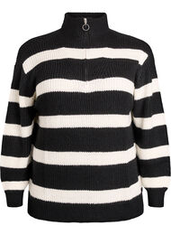 FLASH - strikket genser med høy hals og glidelås, Black White Stripe
