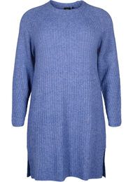 Ribbestrikket kjole med splitt, Gray Blue Mel.