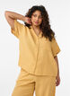 Bluse i bomullsmusselin med korte ermer, Gul, Model image number 0