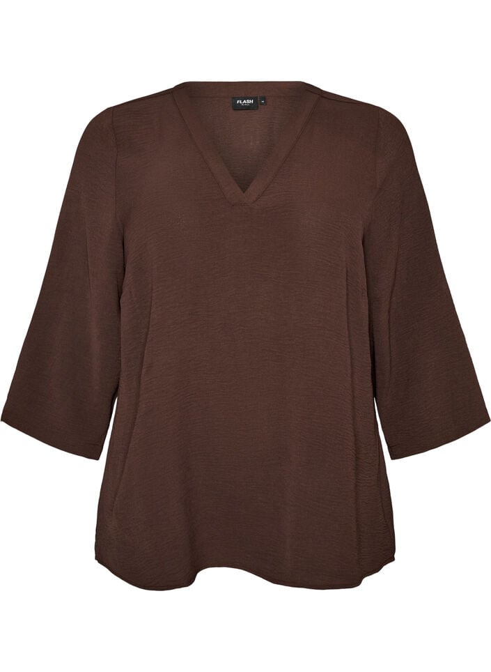 Bluse med 3/4 ermer, Brun, Packshot image number 0