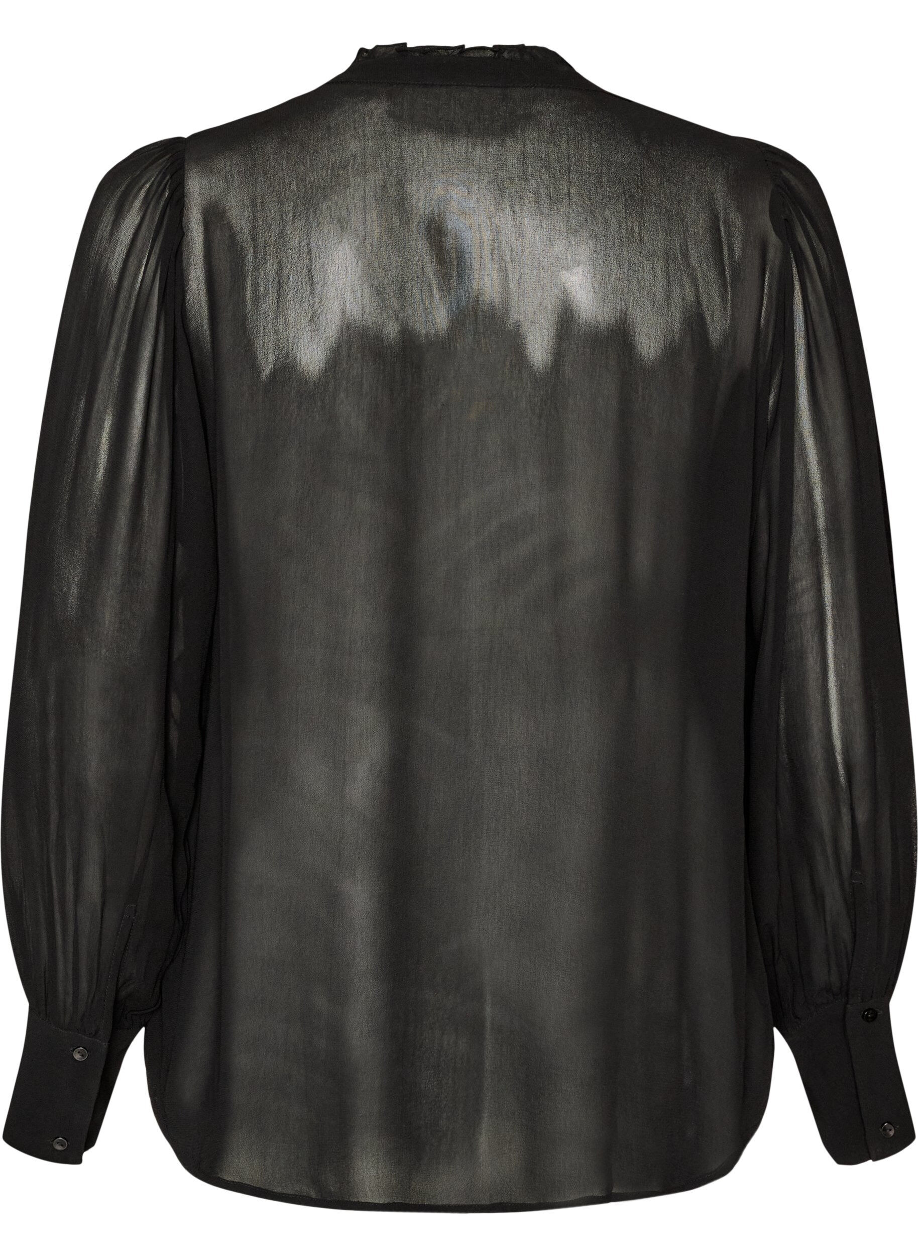 ZizziViskosebluse med en volangkrage, Svart, Packshot image number 1