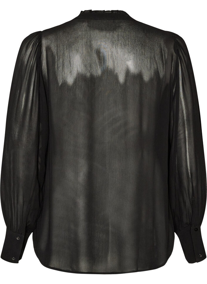 Viskosebluse med en volangkrage, Svart, Packshot image number 1
